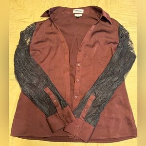 Express Maroon Button-Up Blouse